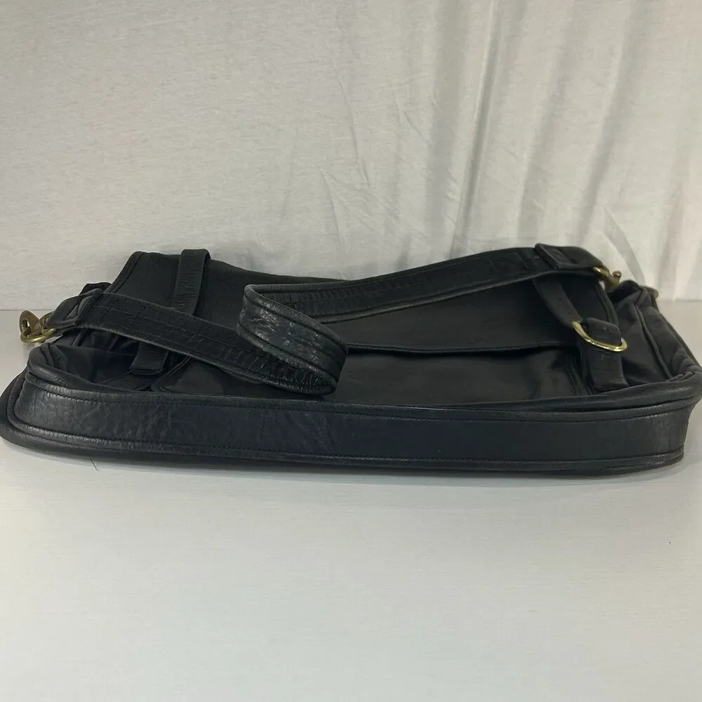 Vintage Genuine Black Leather Briefcase Messenger Bag Double Buckle